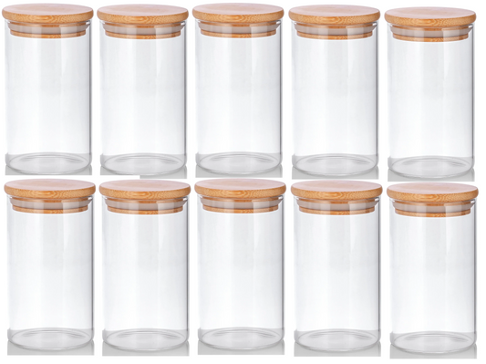 16 oz Borosilicate Clear Glass Storage Jar with Bamboo Lid (10 pack)