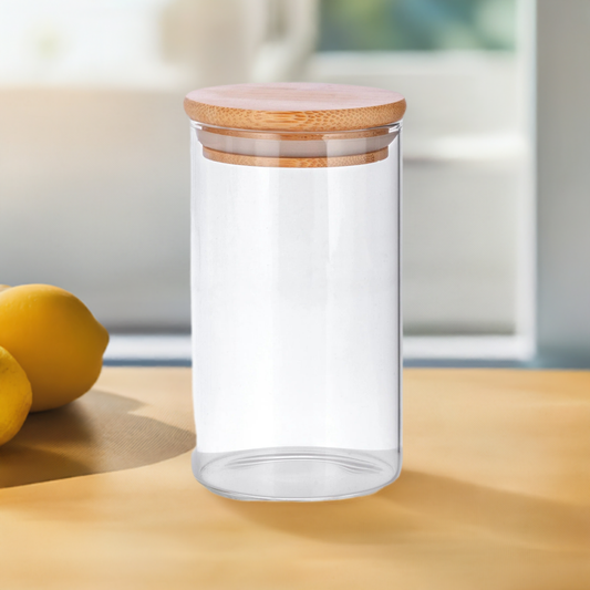 10 oz Borosilicate Clear Glass Jar with Wooden Bamboo Lid (Single)