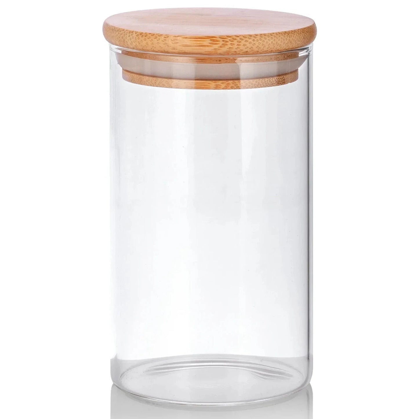 10 oz Borosilicate Clear Glass Jar with Wooden Bamboo Lid (Single)