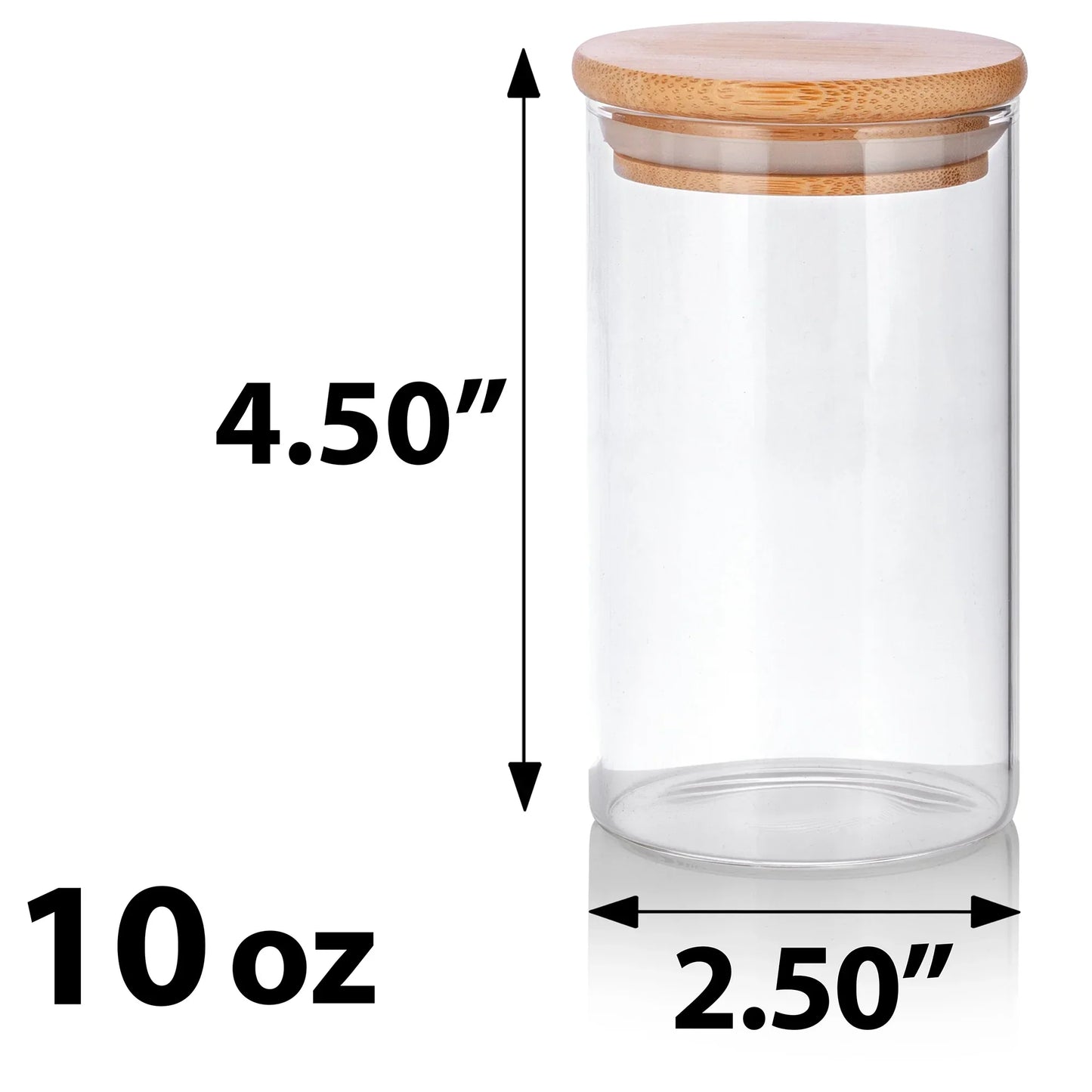 10 oz Borosilicate Clear Glass Jar with Wooden Bamboo Lid (Single)