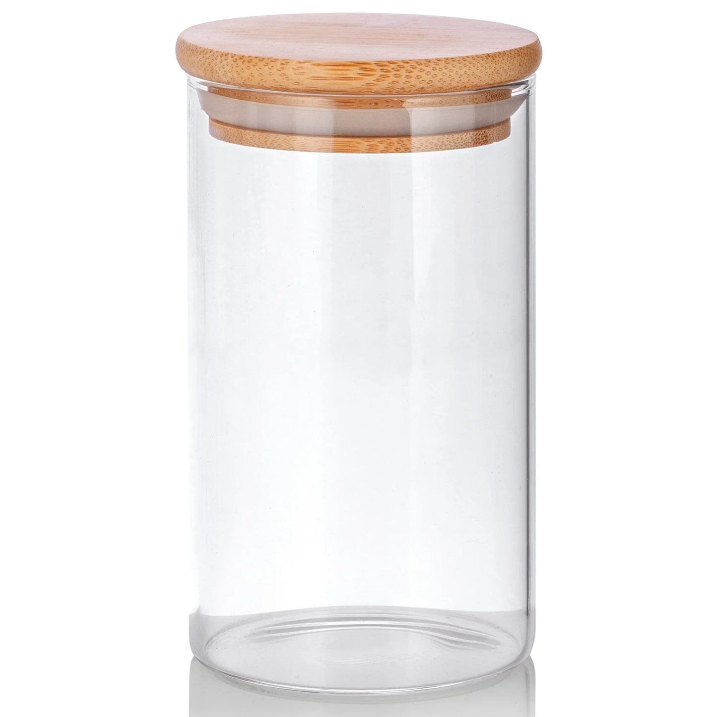 10 oz Borosilicate Clear Glass Storage Jar Tall with Bamboo Lid (12 pack)