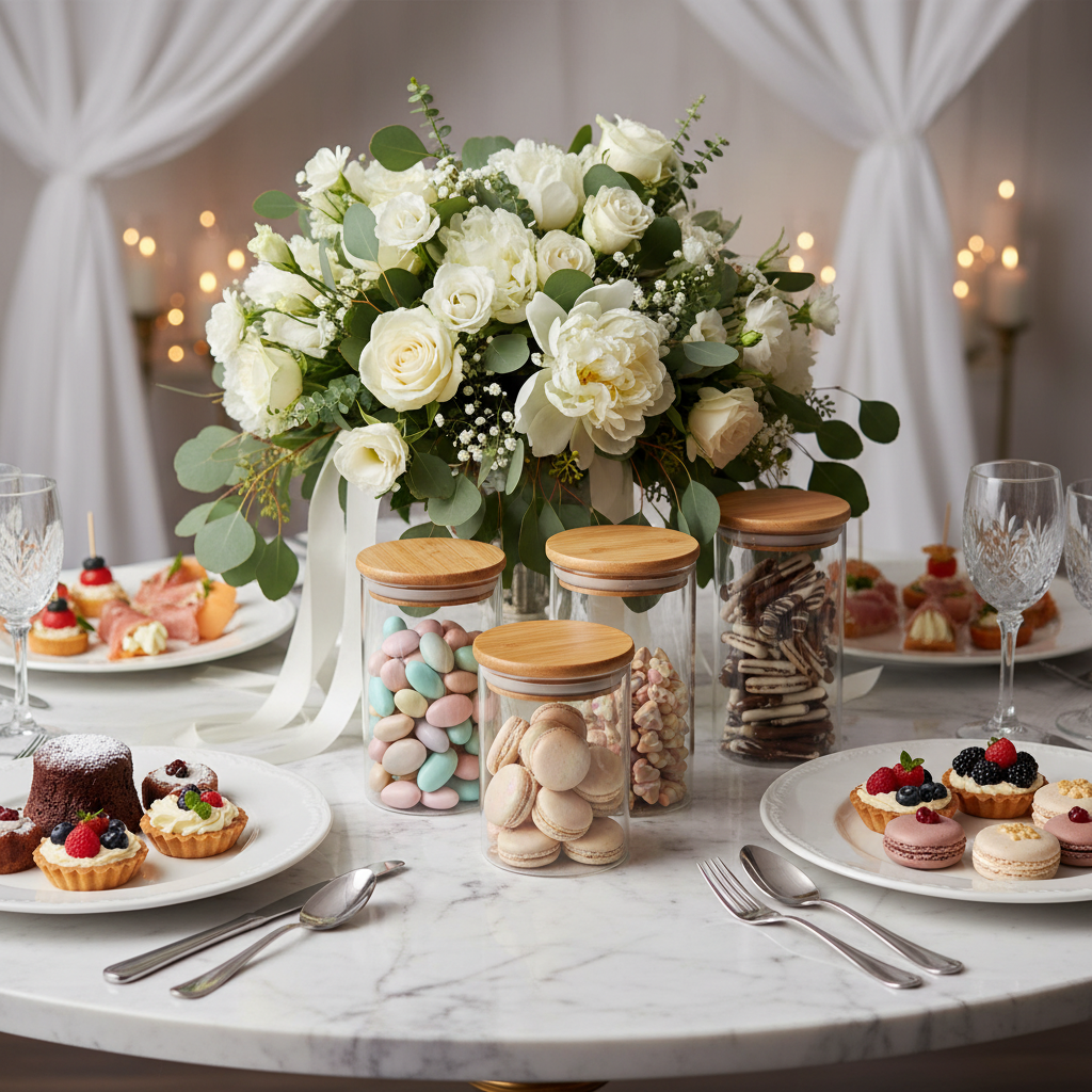 Clear Glass Jar on Wedding Table
