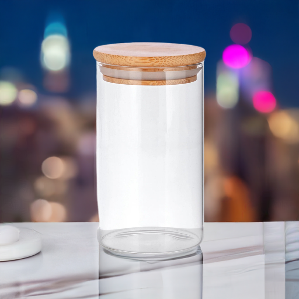 10 oz Borosilicate Clear Glass Storage Jar with Lid of Bamboo (2 Pack)