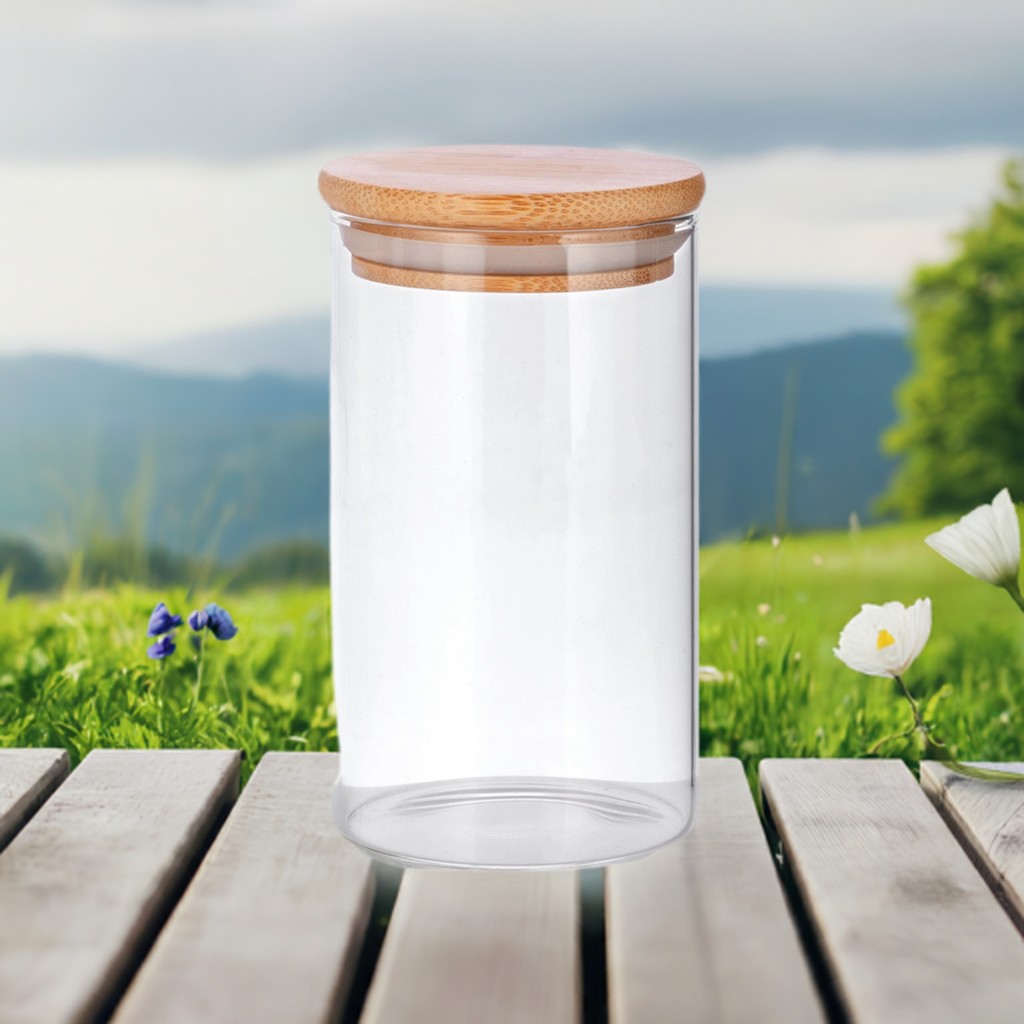 10 oz Borosilicate Clear Glass Storage Jar Tall with Bamboo Lid (10 pack)